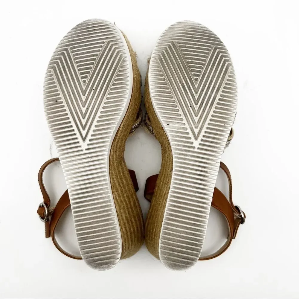 Vaneli Caila Tan Natural Canvas Silver Beaded Espadrille Wedge Boho Sandal 9.5